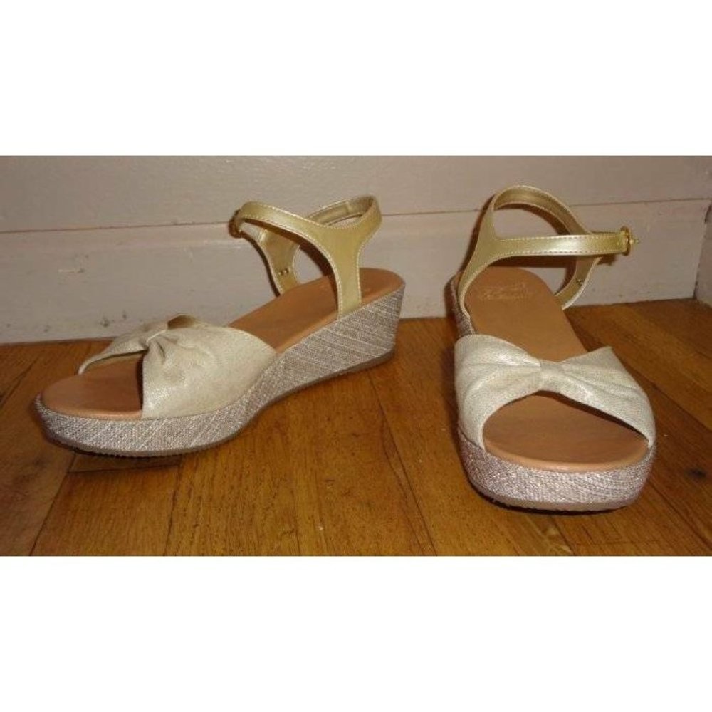 UGG Platform Canvas Sandals Shoes Metallic Beige 6 - Picture 2 of 8